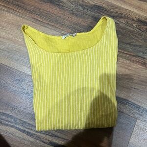 Lungo L’Arno Mustard Color 100% Linen White Stripes 3/4 Sleeve Tunic Top NWT